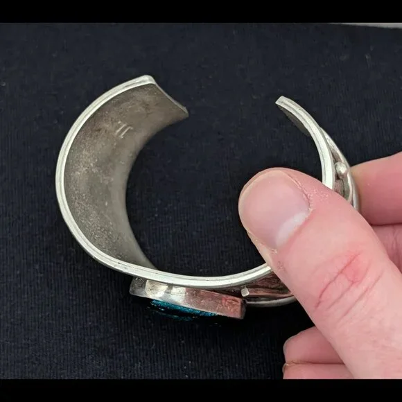 Large & Heavy MAJESTIC Green Sterling Silver Dichroic Glass Bracelet, 2014 made - Picture 5 of 6